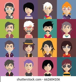 Set of people avatars with faces