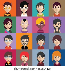 Set of people avatars with faces