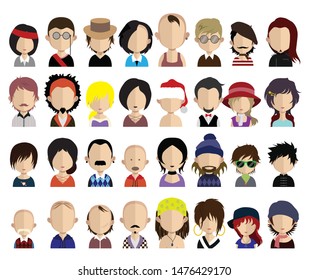 Set of people avatars, icons in flat style with faces. Vector women, men character - Vector 3