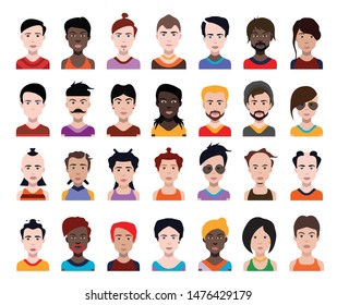 Set of people avatars, icons in flat style with faces. Vector women, men character - Vector