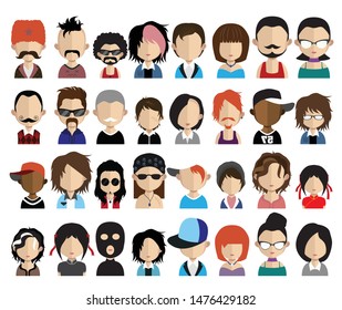 Set of people avatars, icons in flat style with faces. Vector women, men character - Vector 4