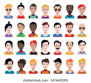 Conjunto de avatares de personas, íconos en estilo plano con caras. Vectoras mujeres, hombres - Vector