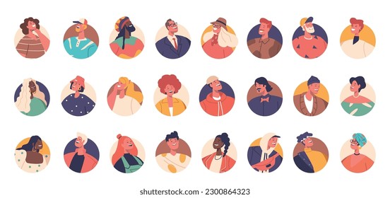 Set Of People Avatars Representing Male and Female Characters Various Genders, Ages, And Ethnicities Vector Illustration