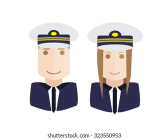 Set of people aviation, pilot. Vector illustration of a crew, pilot woman and man