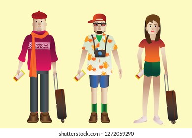Set of people with backpacks ready to move