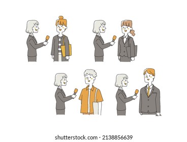 A set of people to be interviewed Comical handwritten person Vector, line drawing and color