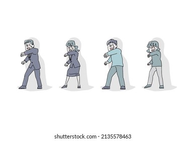 A set of people being cornered, a comical handwritten person, a vector, and simple coloring of line drawings.
