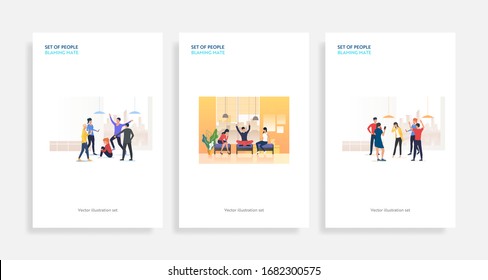 Set of people blaming mate. Flat vector illustrations of friends chatting or pointing at colleague. Communication, aggression concept for banner, website design or landing web page