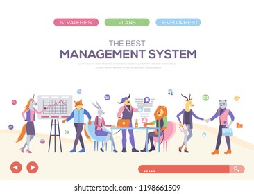 Set of People brainstorming around the table. Vector flat design style illustration.