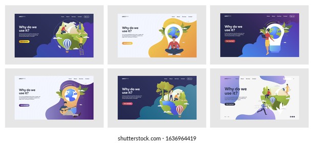 Set of people building environmentally friendly world. Flat vector illustrations of people helping ecology. Environment, ecology concept for banner, website design or landing web page