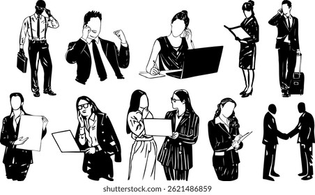 Set of people in business, office workers silhouettes, sketchy people