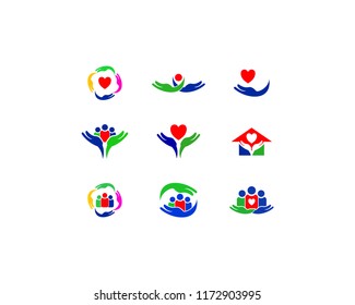 Set of People Care, Charity and Care, Orphanage, Elderly Care Icon Vector Logo Template Illustration Design