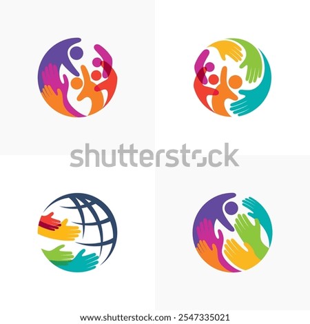 Set people care logo with globe design community, charity logos