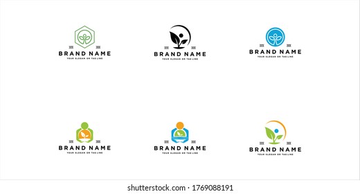 set people care natural plants logo design vector