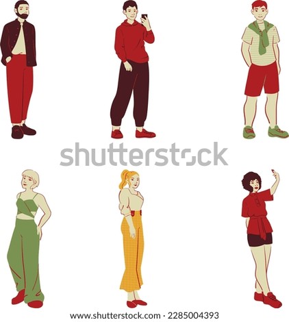 Set of people in casual clothes. Vector illustration in flat style.