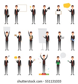 Set of people character of business man with job. Flat design vector.