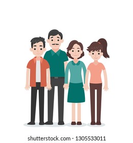 Set of People Character Family concept,uncle, aunt , grandchild, nephew, niece, cartoon character flat design vector on white background.