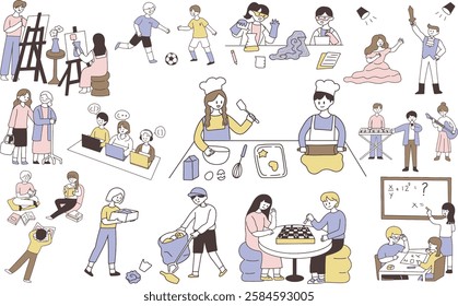 set of people character with their passion and hobbies vector illustration 