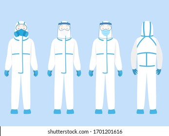 Set of people Character wearing in PPE personal protective suit Clothing isolated and Safety Equipment for prevent Corona virus, doctor wearing Personal Protective Equipment.Work safety