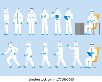 Set of people Character wearing in PPE personal protective suit Clothing isolated and Safety Equipment for prevent Corona virus, doctor wearing Personal Protective Equipment.Work safety