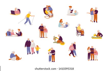 Set of people characters in different poses. Set with senior people and their's families and relatives. Retirement planning. - Shutterstock ID 1410395318