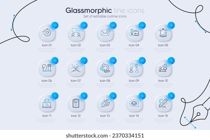 Set of People chatting, Reminder and Consumption growth line icons for web app. Internet, Project edit, Cash back icons. Teamwork questions, Justice scales, Salary signs. Startup concept. Vector