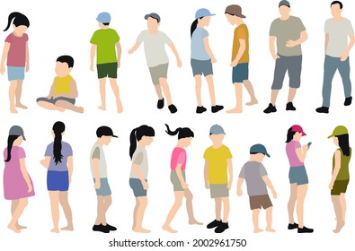 set of people and children in flat style