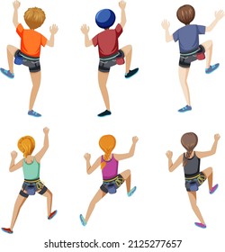 Set of people in climbing position illustration
