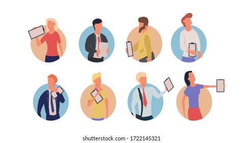 Set people with clipboard vector business illustration with man and woman concept. Character checklist document paper work office form. Questionnaire report plan achievement with happy human