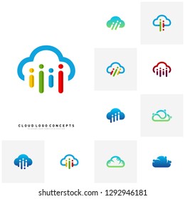 Set of People Cloud Logo Design Concept Vector. Modern Cloud Man Logo Template Vector