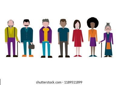 Set of  people, collection of diverse characters in flat cartoon style, vector illustration. Vector illustration