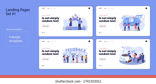 Set of people communicating and giving feedback. Flat vector illustrations of men and women chatting and working together. Cooperation concept for banner, website design or landing web page