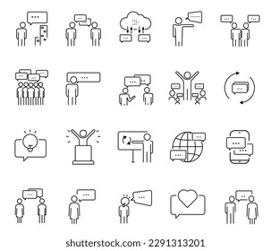 Conjunto de vector de comunicación de personas. Icono de la línea de chat de burbuja humana. 