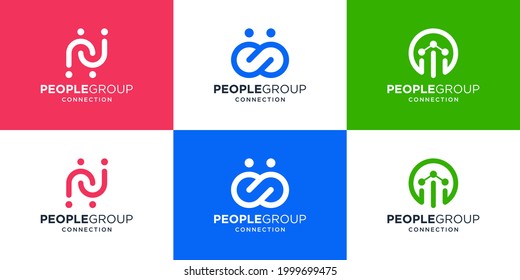 Plantilla de diseño de logotipo de conexión de grupo de personas. colección minimalista grupo social, familia y unidad.