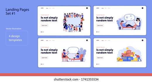 Set of people consulting with doctor or earning money. Flat vector illustrations of men and women standing in crowd. Healthcare and life concept for banner, website design or landing web page