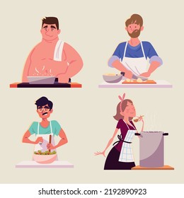 set people cooking cartoon design