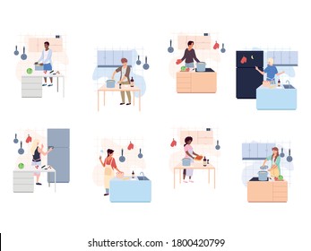 set of people are cooking on white background vector illustration design