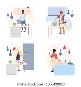 set of people are cooking in white background vector illustration design