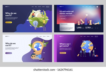 Set of people creating green environment. Flat vector illustrations of people developing international project. Ecology, international business concept for banner, website design or landing web page