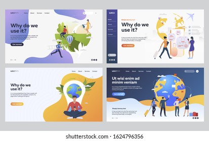Set of people creating green environment. Flat vector illustrations of people going on business trip. Ecology, international business, travelling concept for banner, website design or landing web page