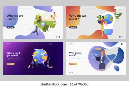 Set of people creating ideas for ecology. Flat vector illustrations of people developing international project. Ecology, international business concept for banner, website design or landing web page