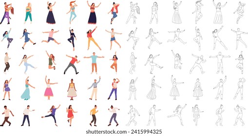 set of people dancing in flat style, vector