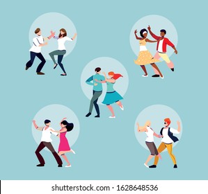 set of people dancing party, dancing club, music and nightlife vector illustration design