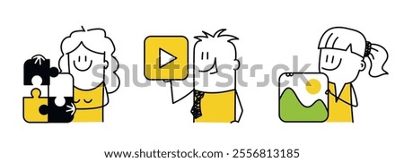 Set of people, design and development illustration. Hand drawn vector illustration. Black and white.