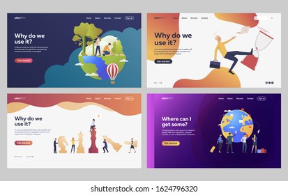 Conjunto de pessoas desenvolvendo estratégia de negócios internacionais. Ilustrações de pessoas ajudando a ecologia. Ecologia, prazo, conceito de planejamento para banner, design do site ou página inicial