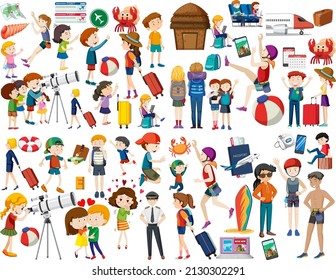 Set of people in different actions illustration