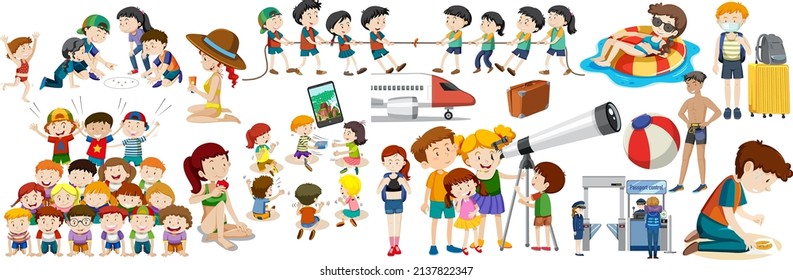 Set of people in different actions illustration