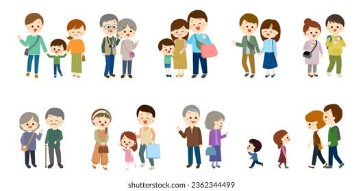 Set of people of different ages