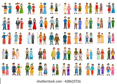 Set of people of different countries in traditional costume in vector