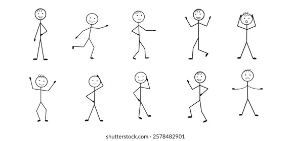  a set of people with different emotions in different poses, a stick man set, a pictogram of a human figure